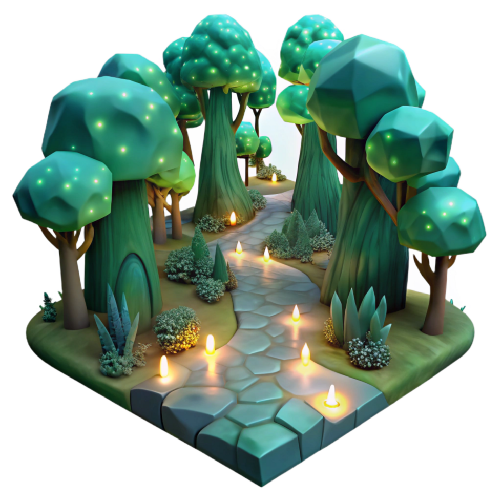 deslumbrante rústico digital floresta com brilhando árvores transparente fundo genuíno png