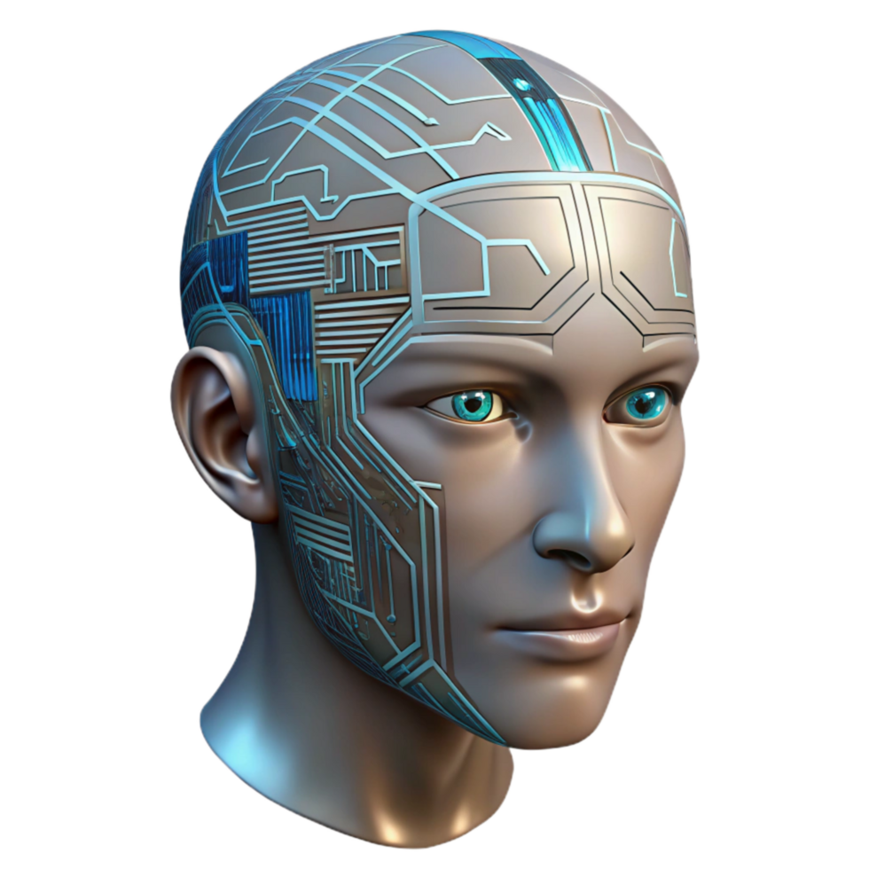 stunning rustic Digital Human Head with Circuitry Pattern Cutout original png