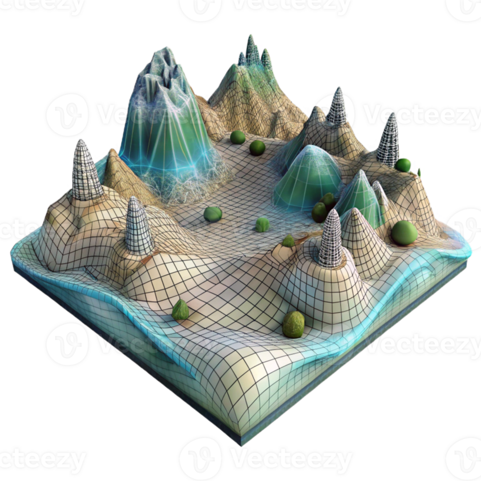 magnificent creative Digital Landscape Wireframe Terrain Cutout 4K png