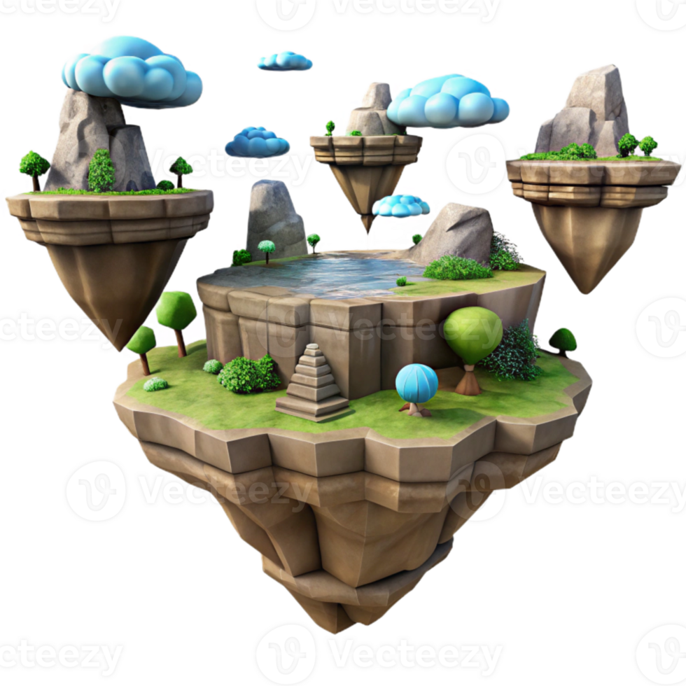 stunning classic Digital Landscape with Floating Islands Transparent Background genuine png