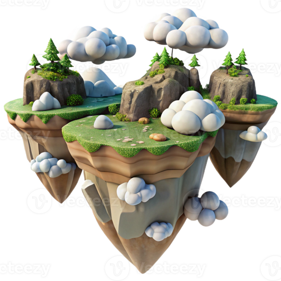 serene abstract Digital Landscape with Floating Islands Transparent Background authentic png