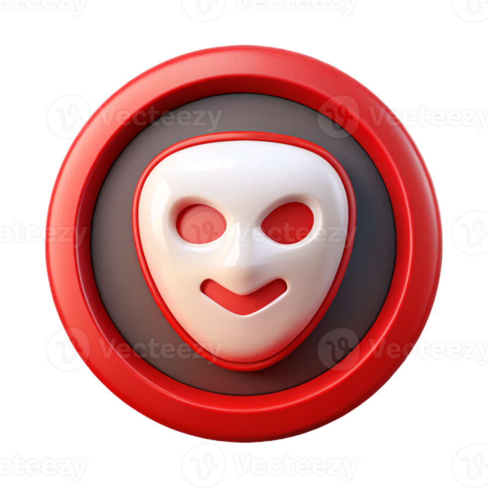 dramatic artistic Digital Mask Icon Button Isolated with Red Outline 4K png