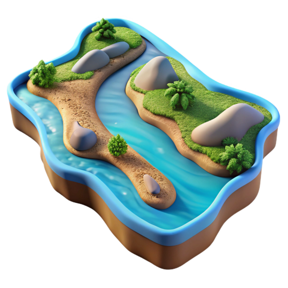 wonderful rustic Digital River Delta with Branching Waterways Transparent Background original png
