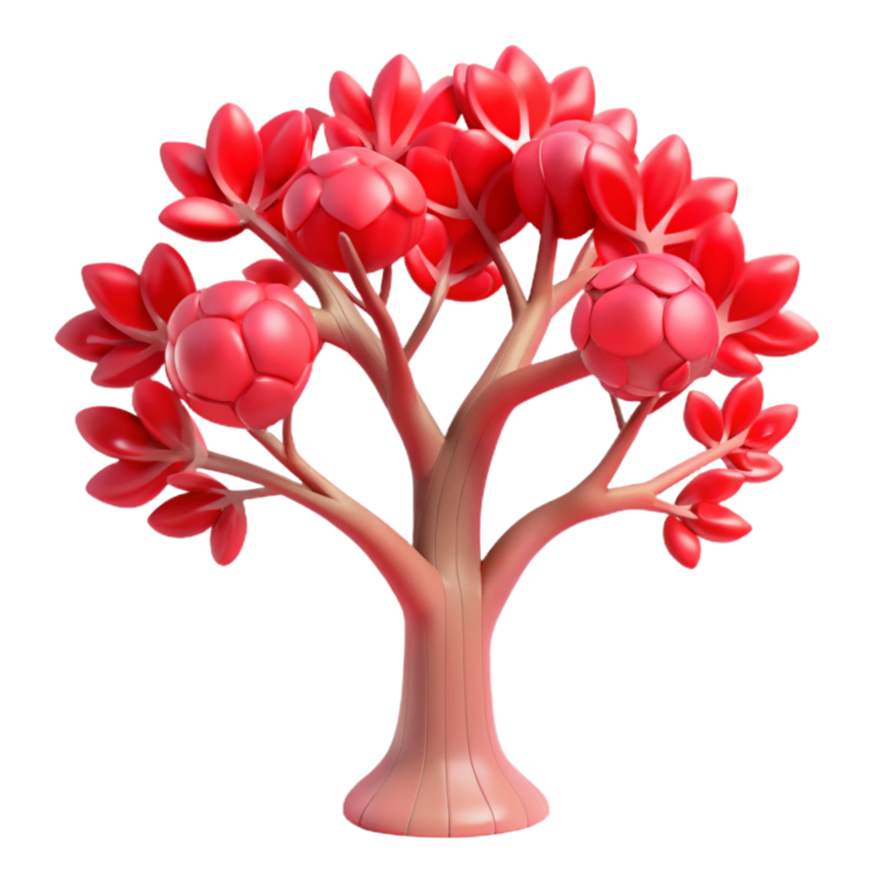 vibrant modern Digital Tree with Red Leaves Transparent Background genuine png