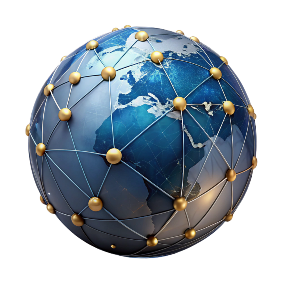 impressive artistic Digital World Map Network Cutout with Glowing Lines original png