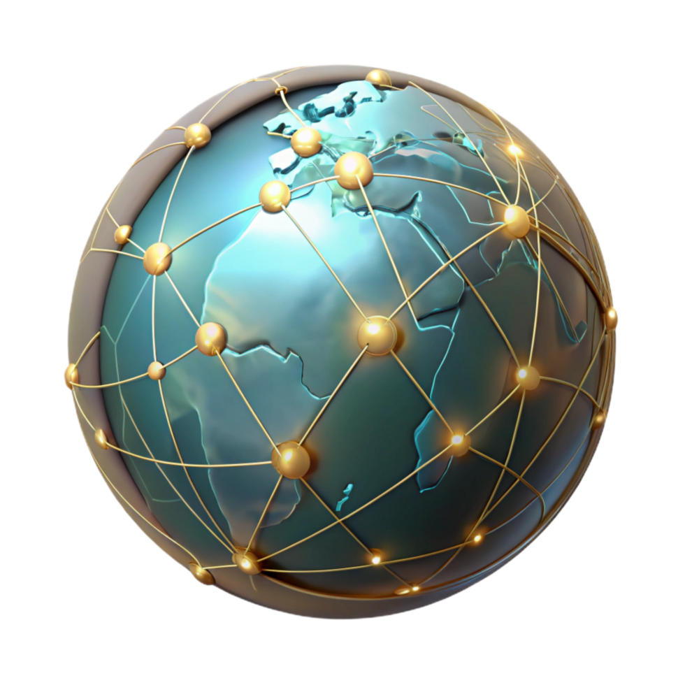 elegant abstract Digital World Map with Glowing Lines Isolated 4K png