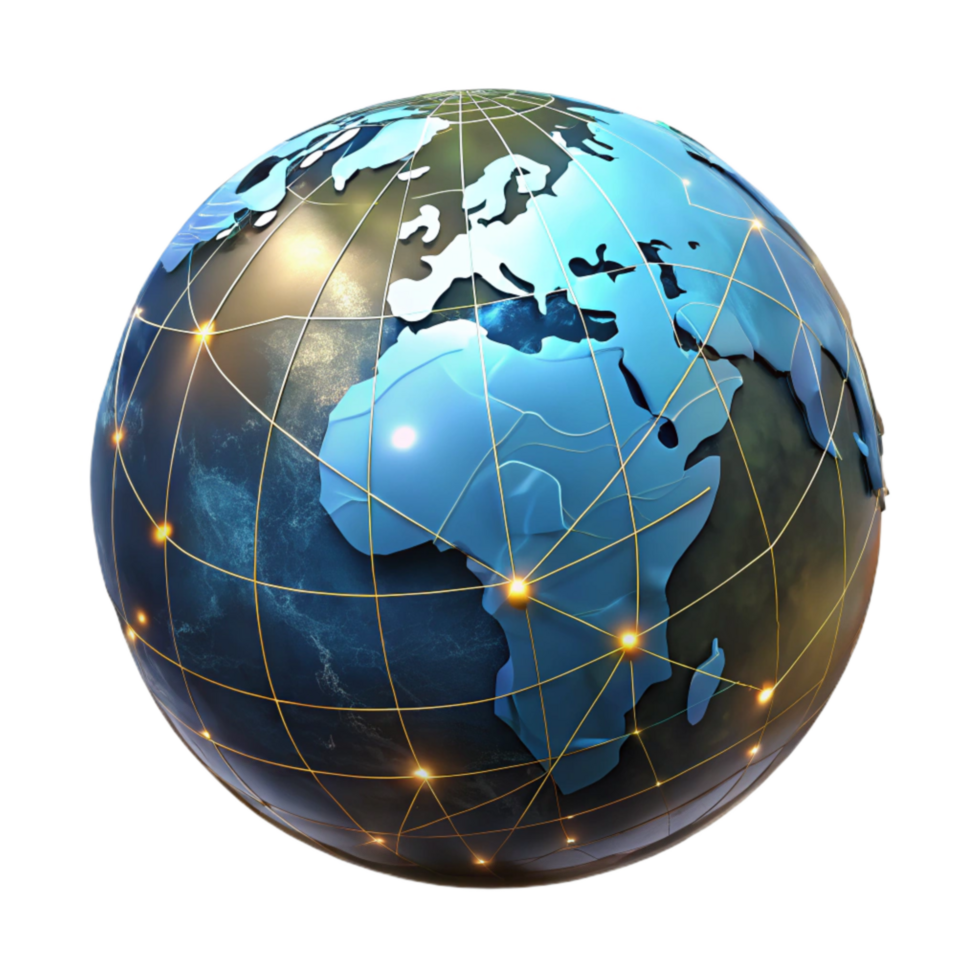 magnificent minimalist Digital World Map with Glowing Lines Isolated detailed png