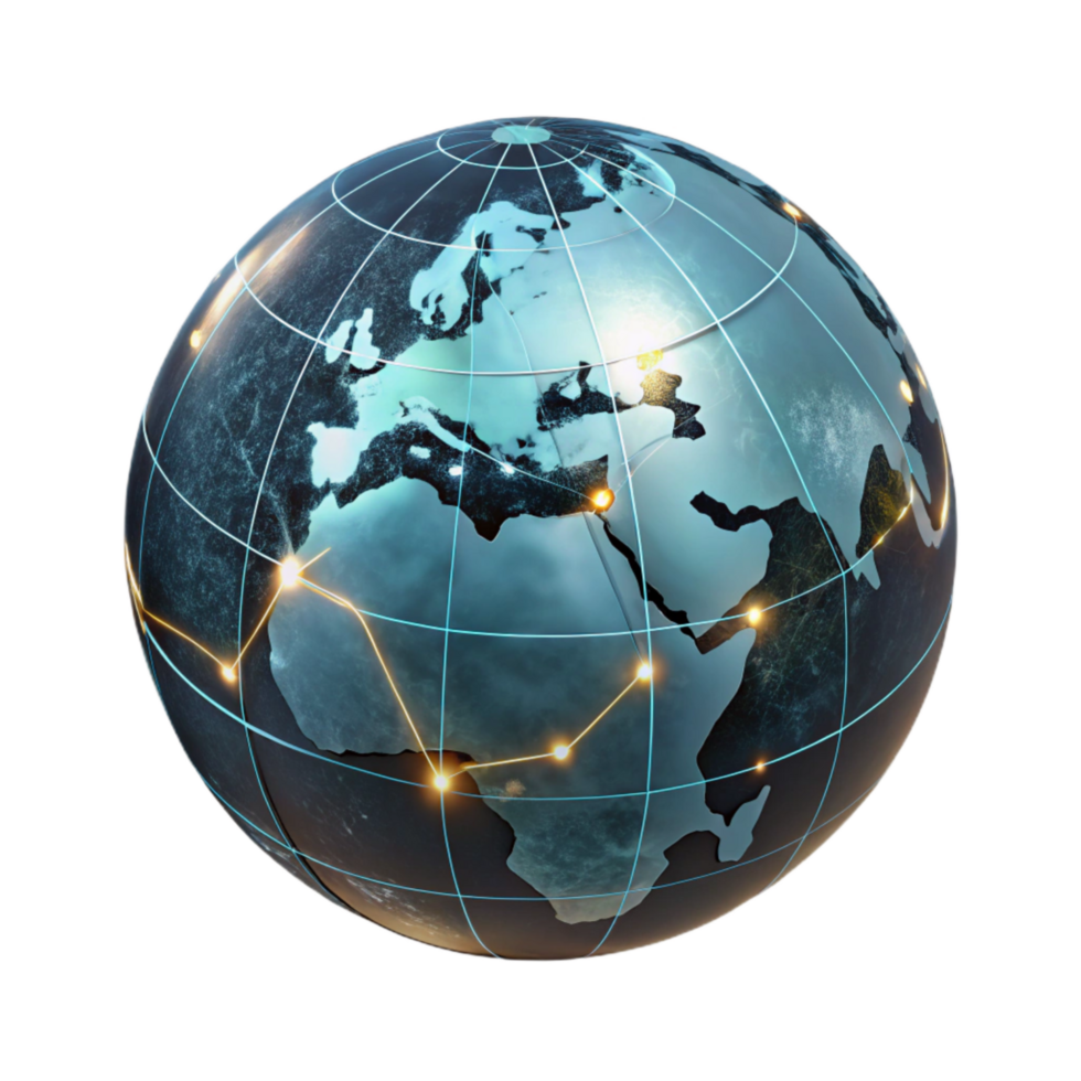 beautiful minimalist Digital World Map with Glowing Lines Isolated exclusive png