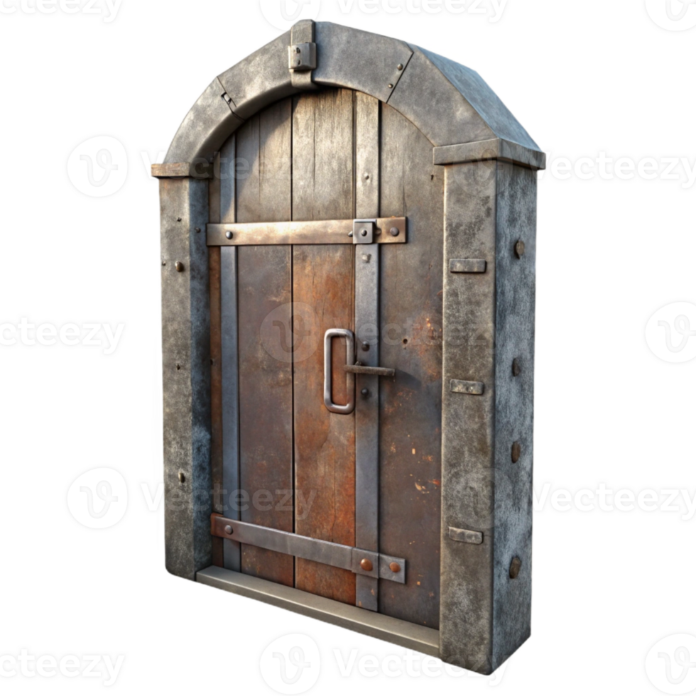 serene rustic Dilapidated Metal Door Isolated genuine png