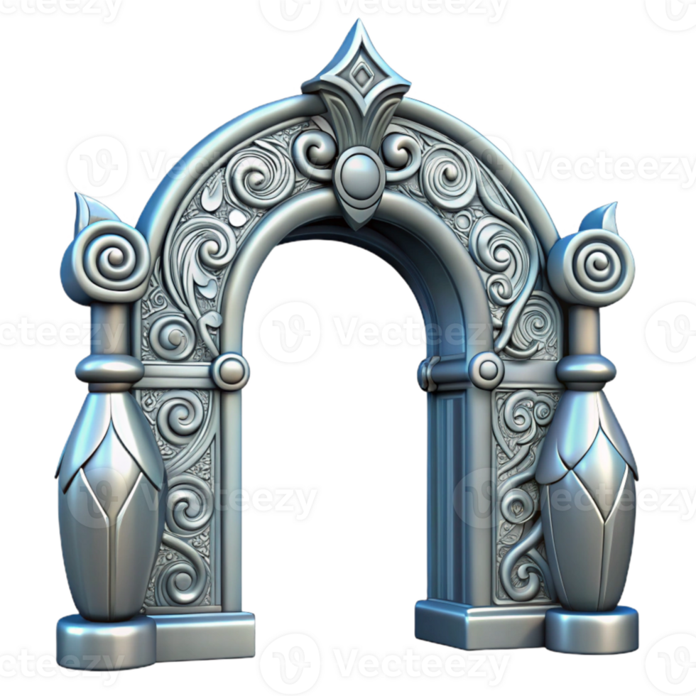 beautiful traditional Dimensional Gateway Ornate Design Silver Isolated detailed png