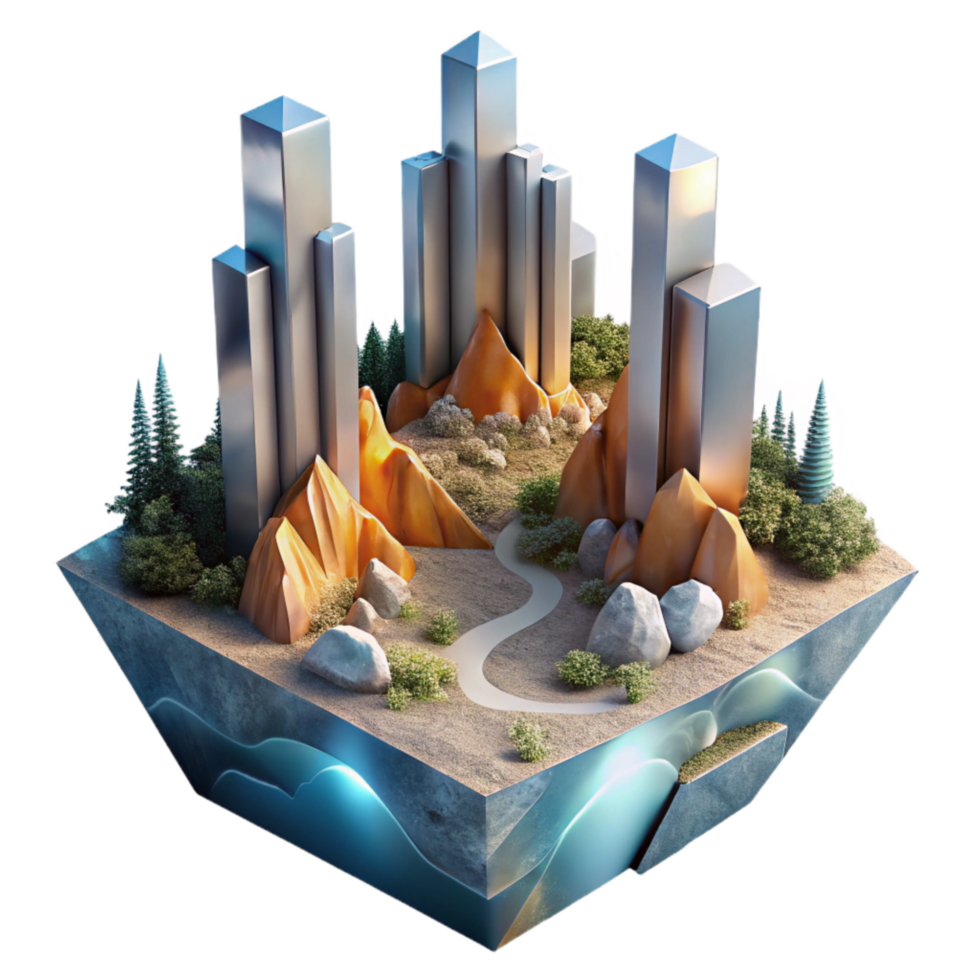 beautiful abstract Dimensional Shift Landscape Mirrored Isolated Element 4K png