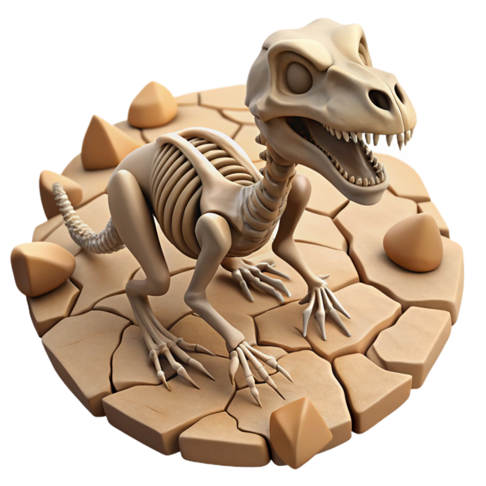 dramatic vintage Dinosaur Skeleton Through Cracked Earth Transparent Background detailed png