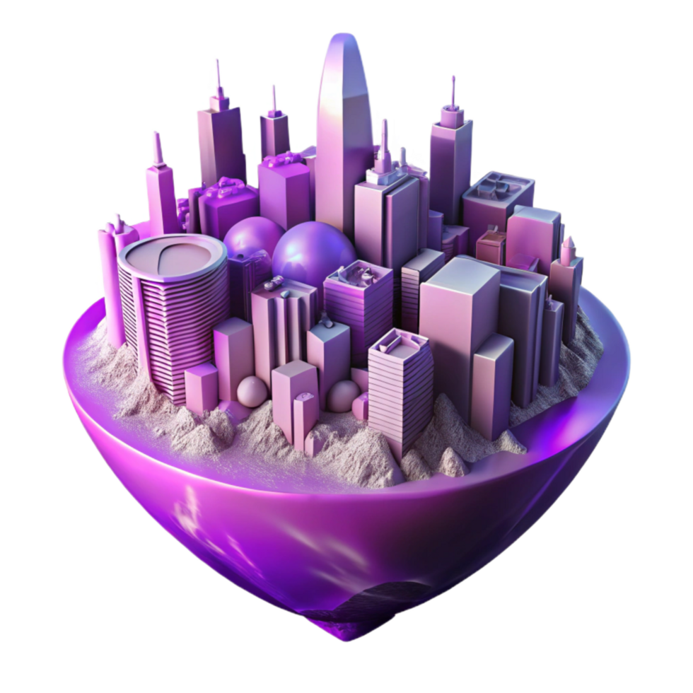 serene classic Distorted Cityscape Isolated with Purple Haze genuine png