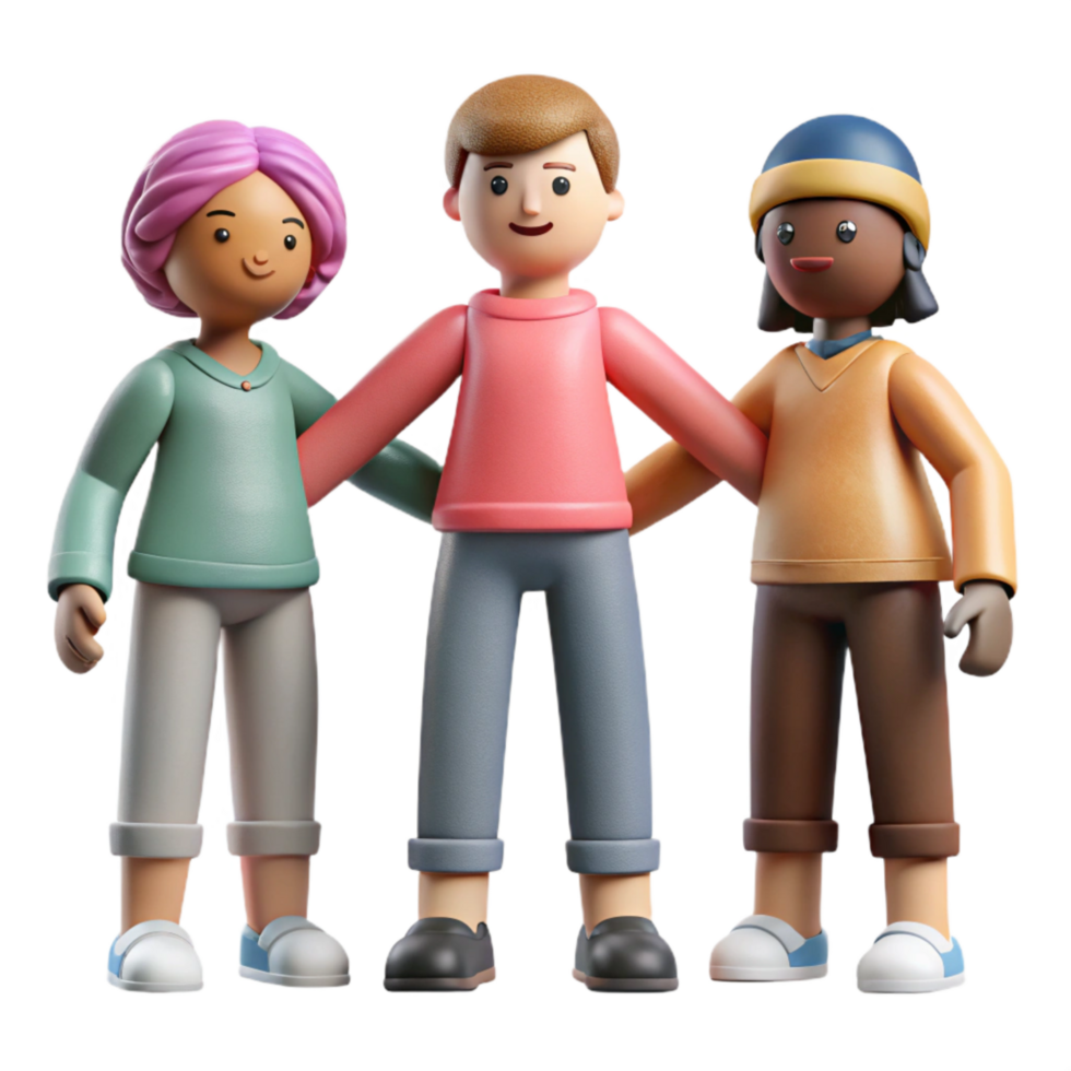 impressive minimalist Diverse People Holding Hands Isolated with Soft Shadows detailed png
