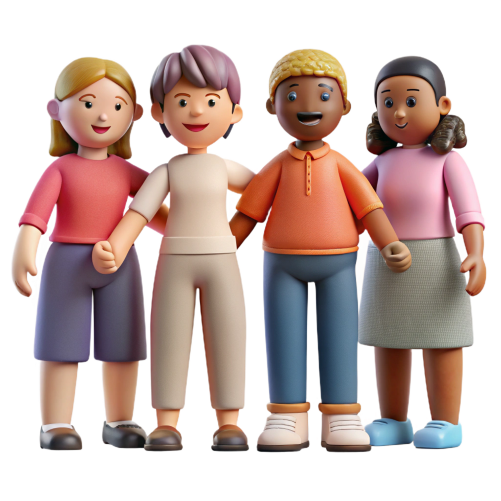 extraordinary vintage Diverse People Holding Hands Isolated with Soft Shadows premium png