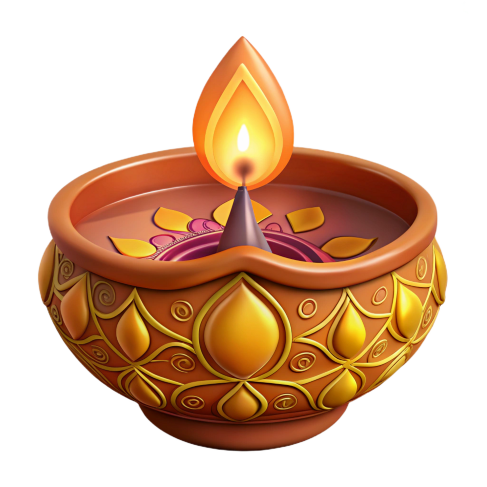 magnificent classic Diwali Diya Cutout with Intricate Design Isolated detailed png