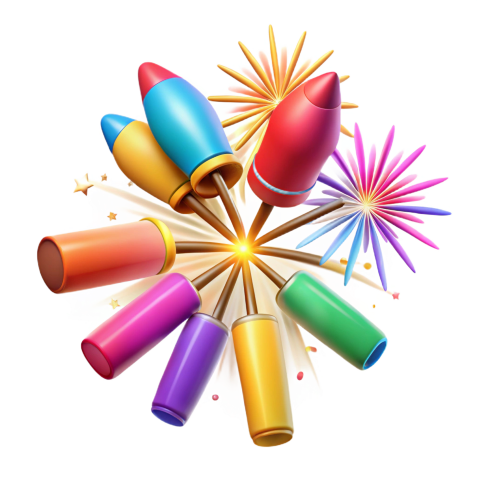 dramatic minimalist Diwali Fireworks Isolated with Colorful Bursts high quality png