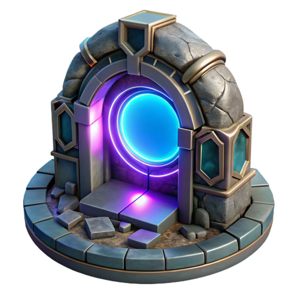 wonderful abstract D Metaverse Portal with Neon Glow Isolated professional png