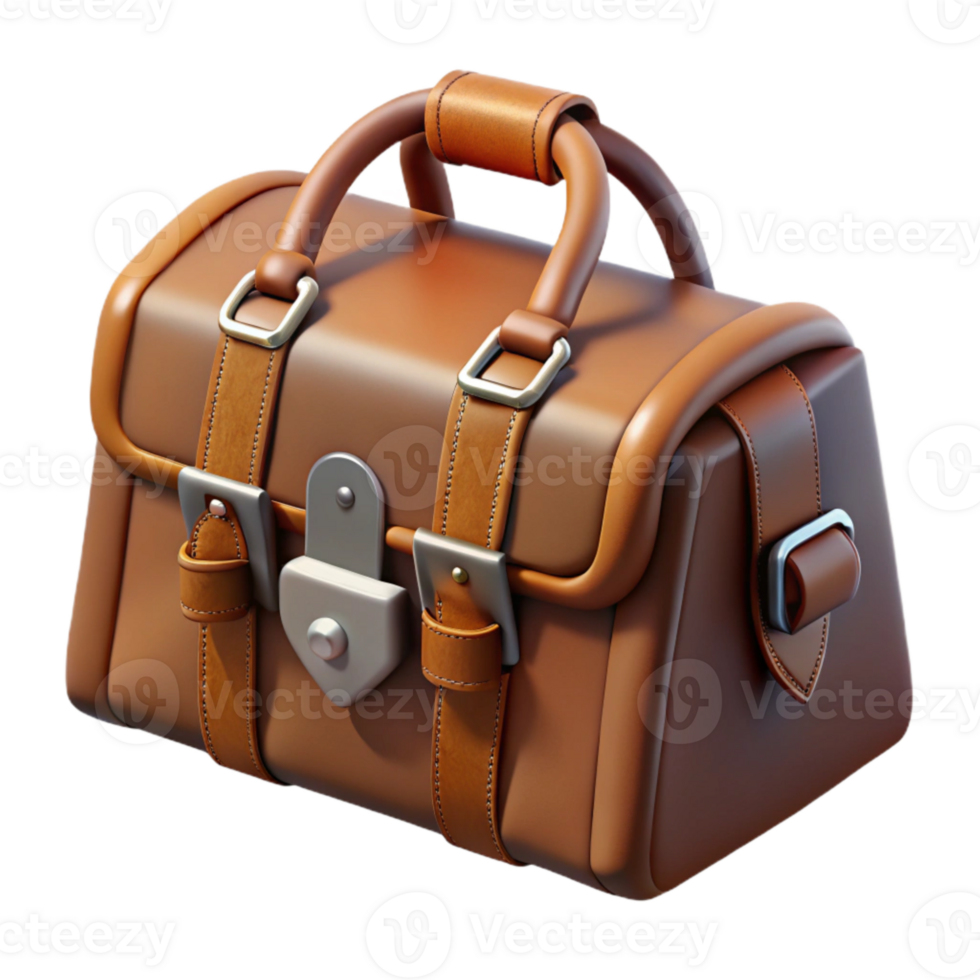 wonderful classic Doctor Bag Brown Leather Transparent Background high resolution png