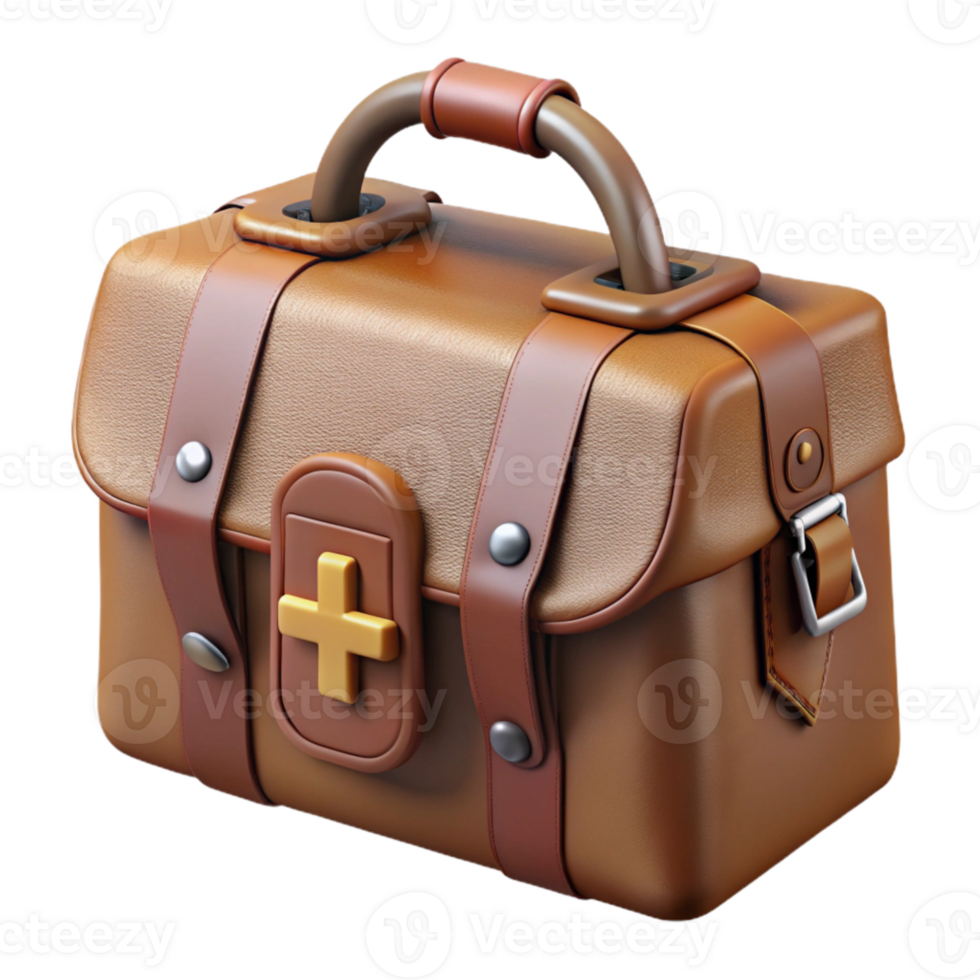 dramatic creative Doctor Bag Brown Leather Transparent Background original png