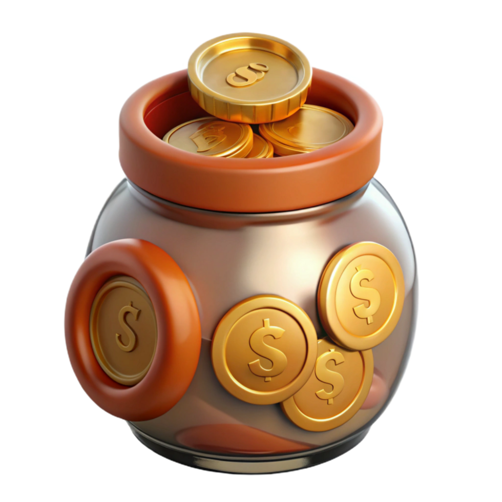 impressive artistic Donation Jar Half Full with Coins Isolated authentic png