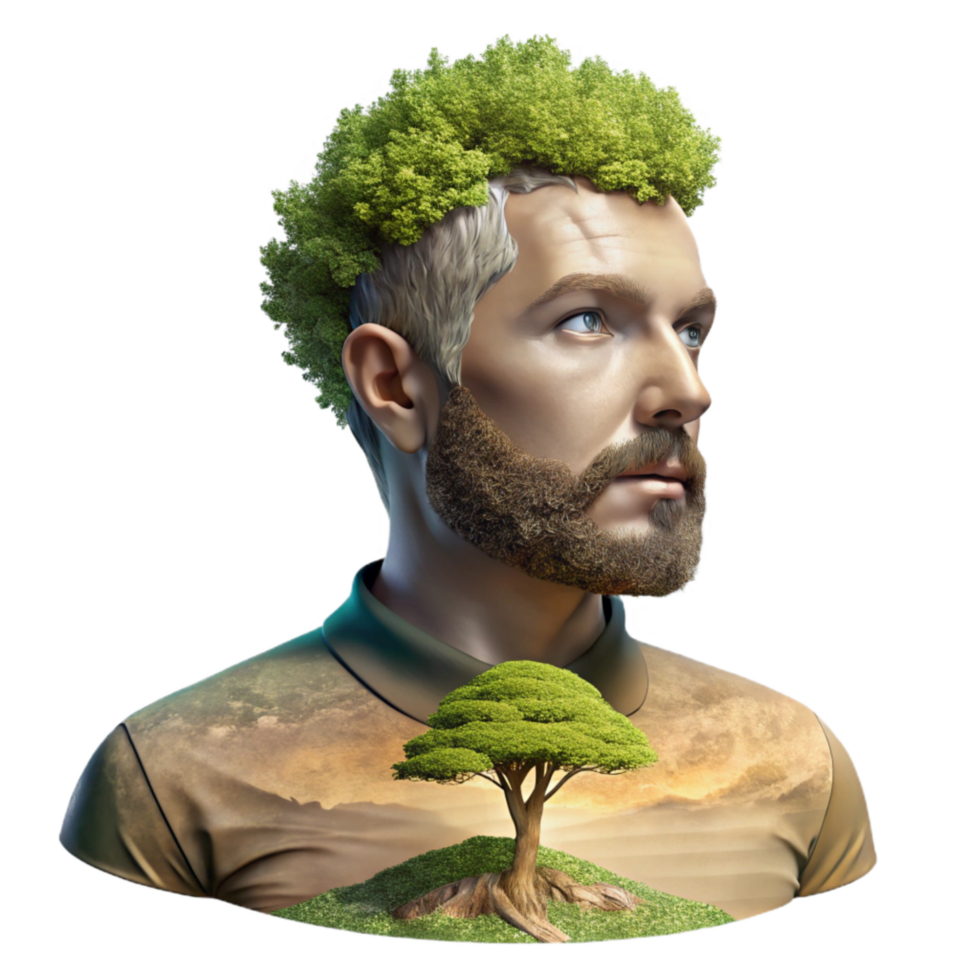 wonderful minimalist Double Exposure Portrait Man and Tree Cutout high quality png