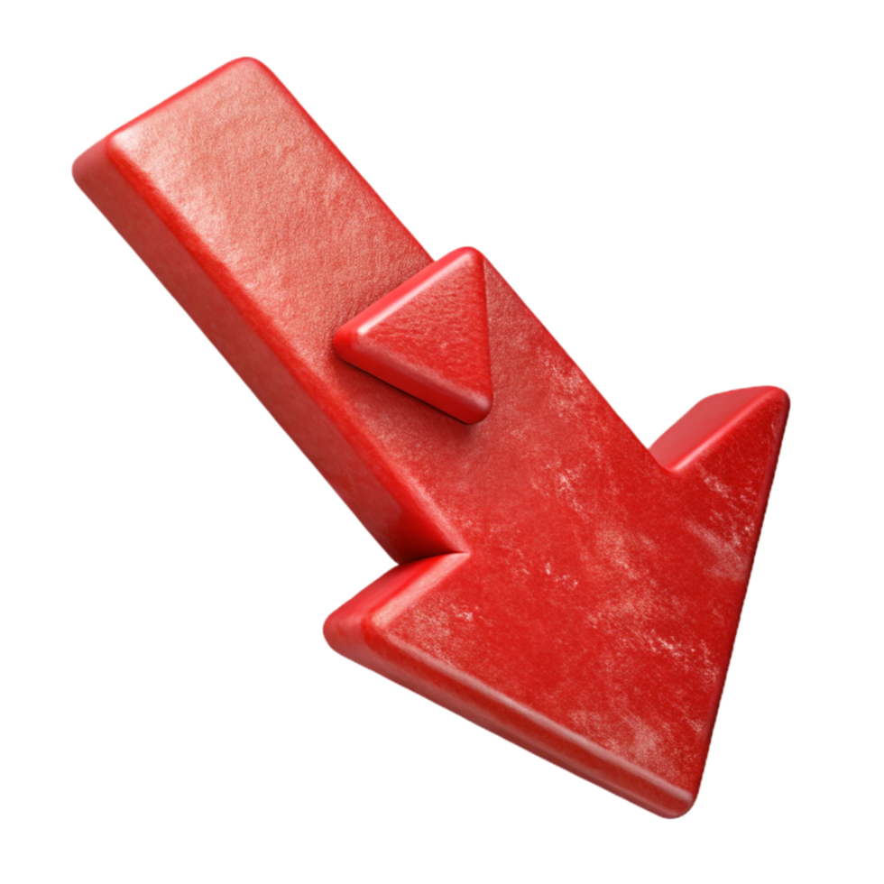 wonderful vintage Downward Trending Arrow Isolated Red Color 4K png