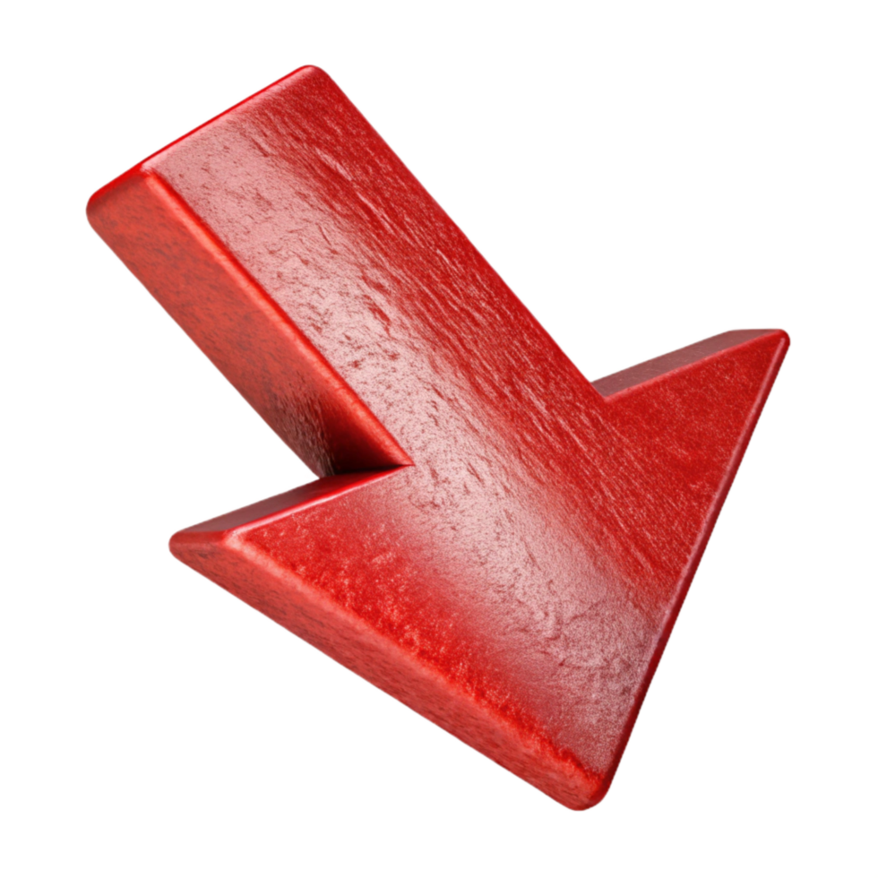 vibrant vintage Downward Trending Arrow Isolated Red Color high quality png