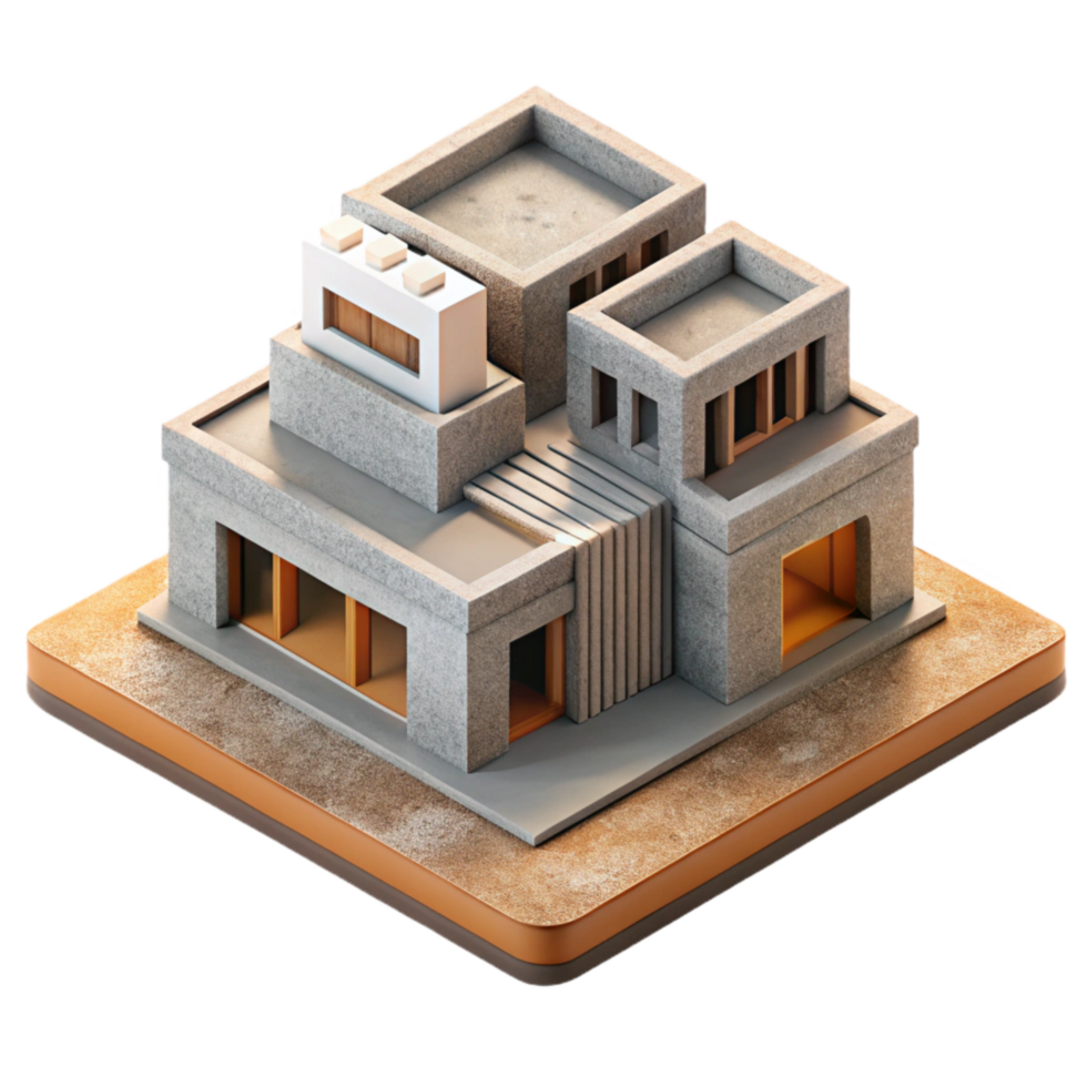 elegant rustic D Printed Architectural Model Isometric View Isolated 4K png