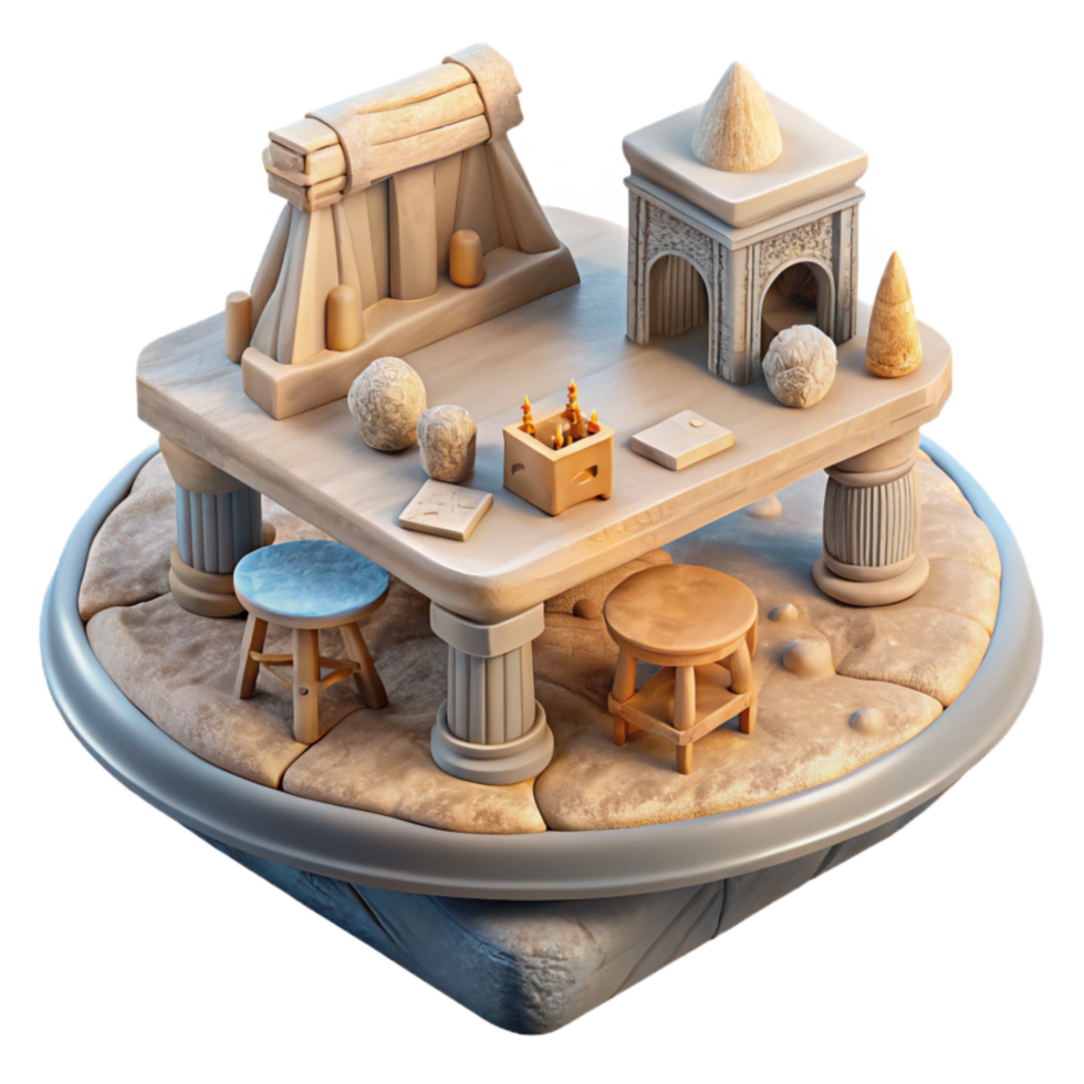 wonderful rustic D Printed Miniatures on Table Transparent Background genuine png