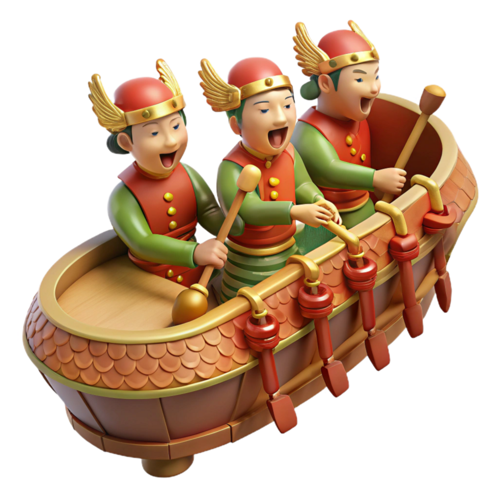 dramatic creative Dragon Boat Festival Drummers on Boat Isolated 4K png