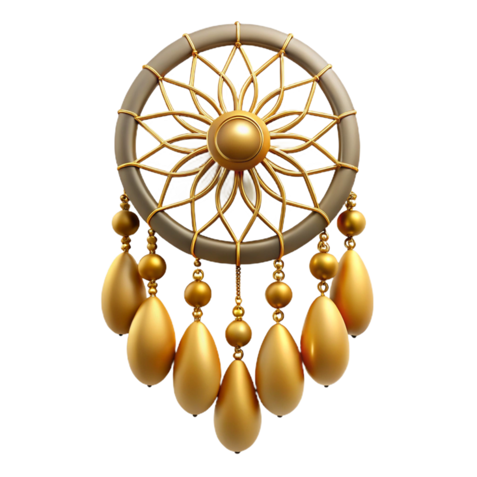 stunning modern Dream Catcher with Golden Beads Transparent Background 4K png
