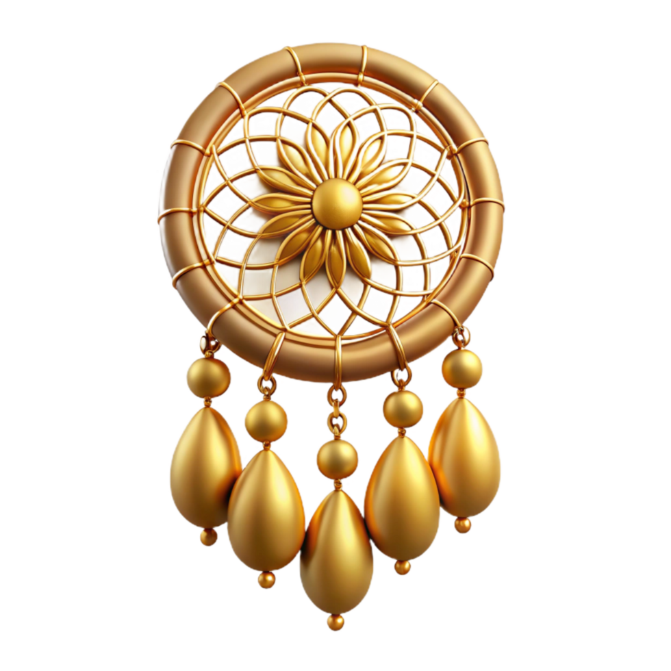vibrant artistic Dream Catcher with Golden Beads Transparent Background authentic png