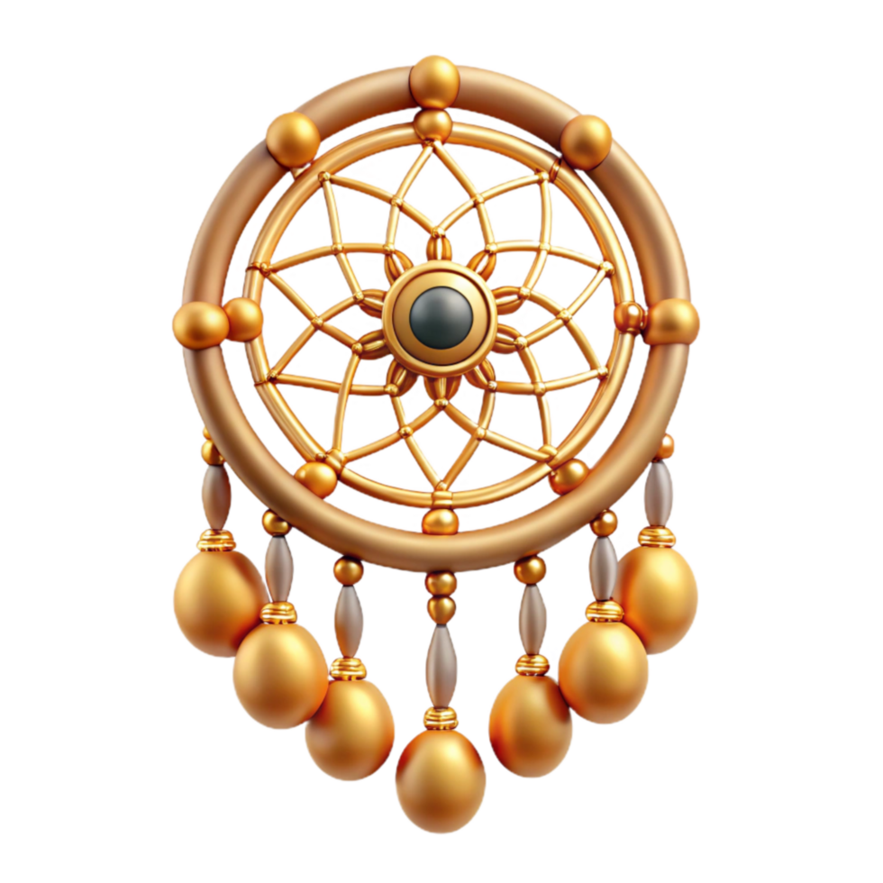 impressive abstract Dream Catcher with Golden Beads Transparent Background 4K png