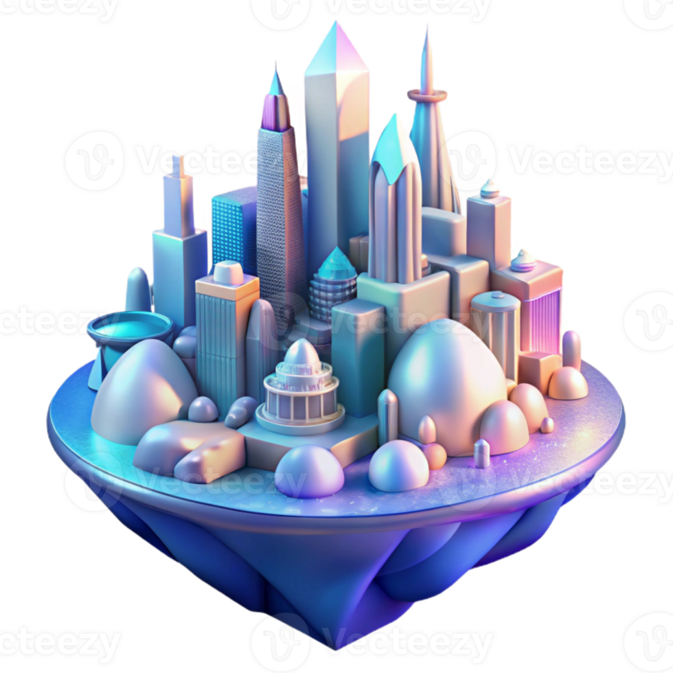 vibrant creative Dreamlike Cityscape Cool Colors Transparent authentic png