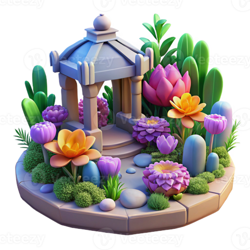 dramatic creative Dreamlike Garden Isolated with Vibrant Flowers detailed png