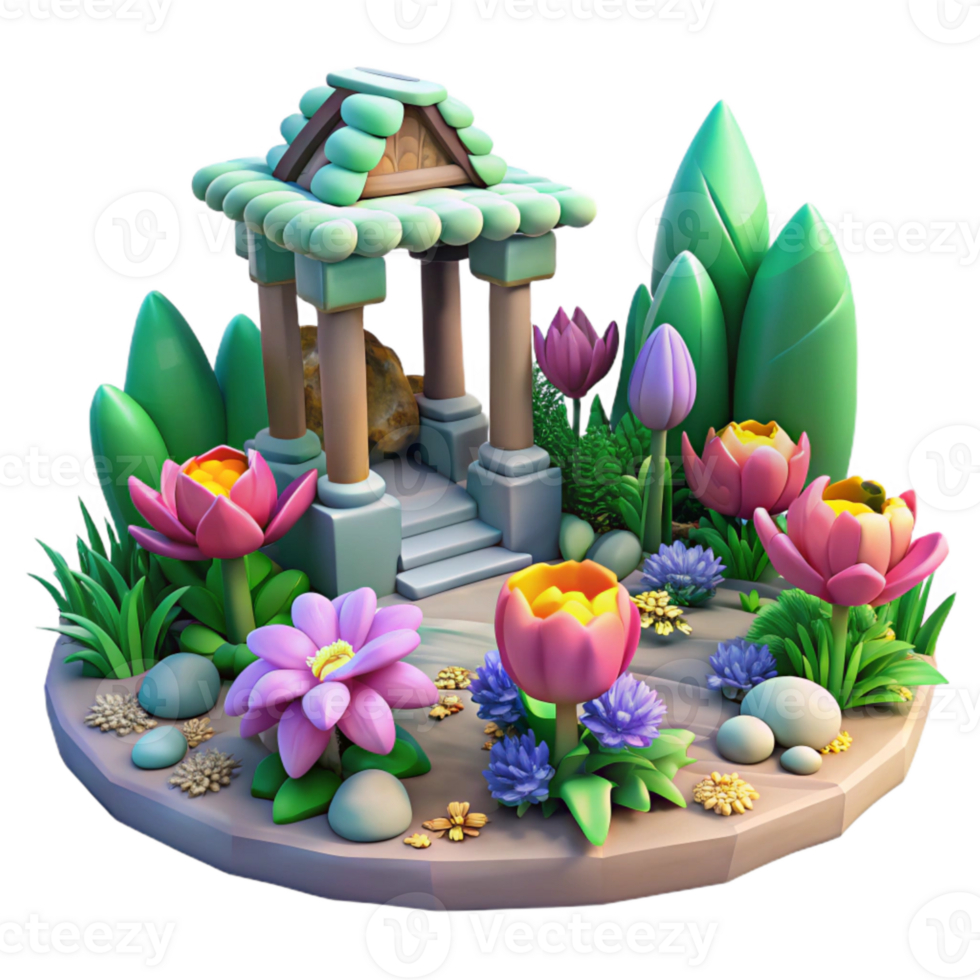 extraordinary rustic Dreamlike Garden Isolated with Vibrant Flowers high resolution png
