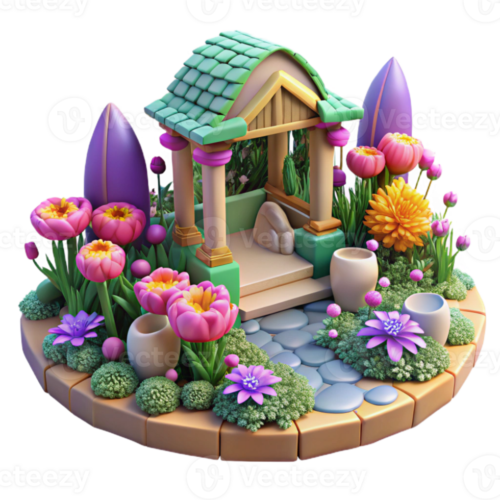 serene modern Dreamlike Garden Isolated with Vibrant Flowers genuine png