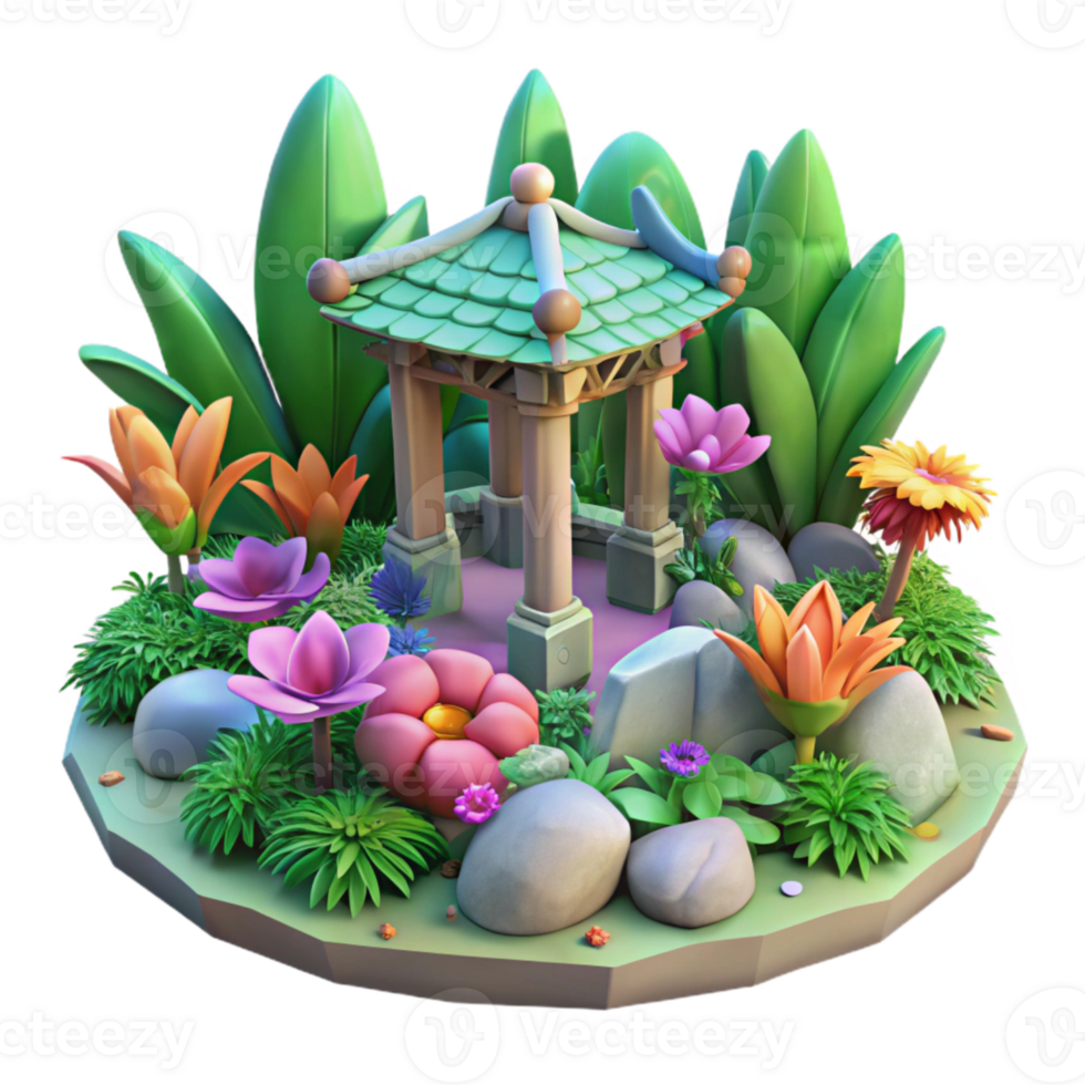 vibrant artistic Dreamlike Garden Isolated with Vibrant Flowers detailed png