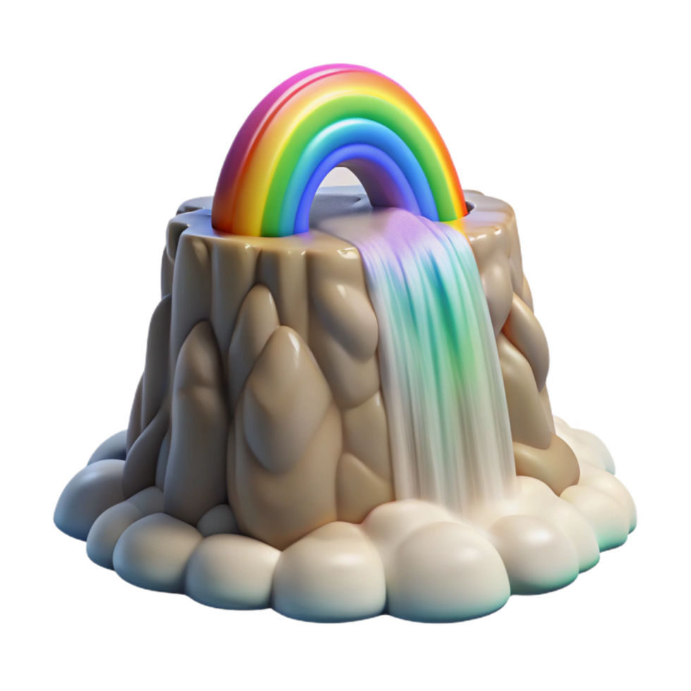 dramatic creative Dreamlike Waterfall with Rainbow Mist Transparent Background detailed png
