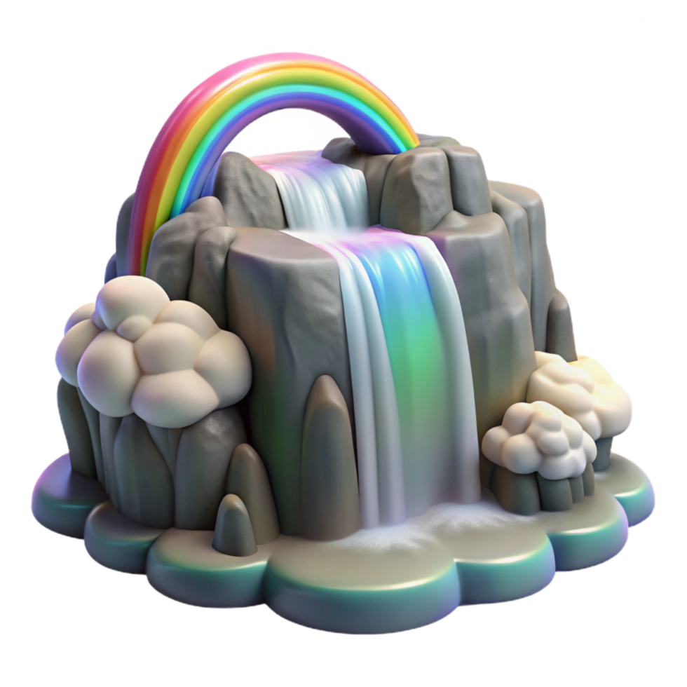 vibrant rustic Dreamlike Waterfall with Rainbow Mist Transparent Background exclusive png
