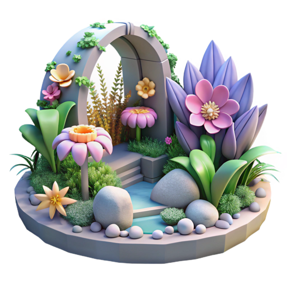 magnificent artistic Dreamy Garden Cutout with Blooming Flowers authentic png