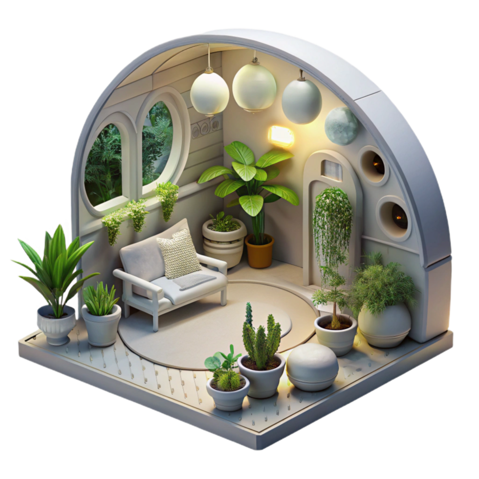 elegant artistic D Render of Space Habitat Interior with Plants Isolated exclusive png