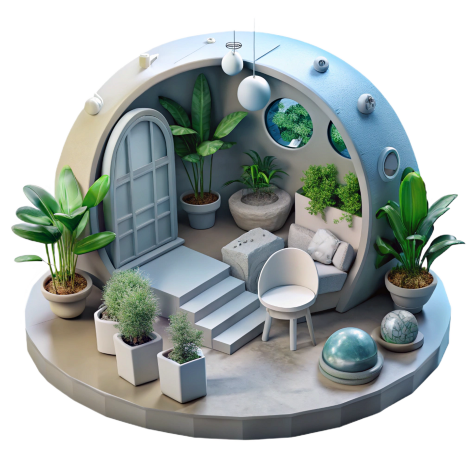 beautiful modern D Render of Space Habitat Interior with Plants Isolated detailed png