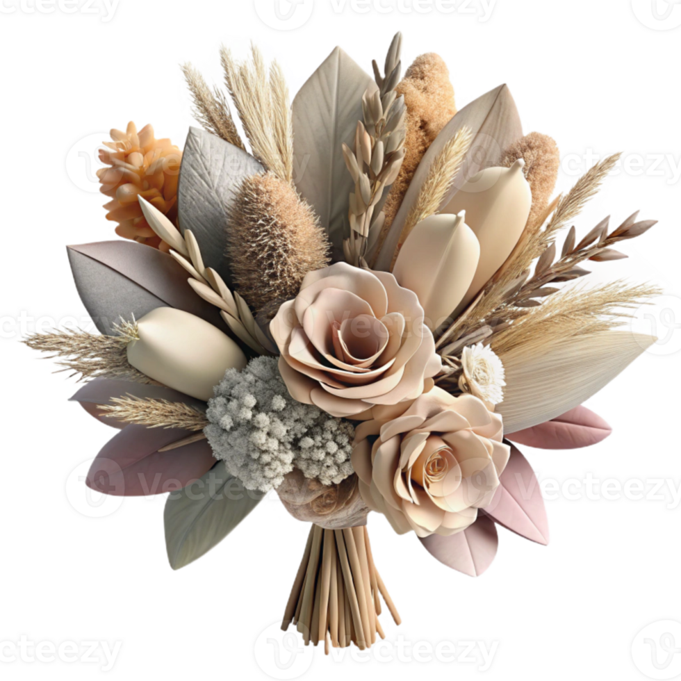 impressive minimalist Dried Flowers Bouquet Top View Transparent Background with Vintage Style genuine png