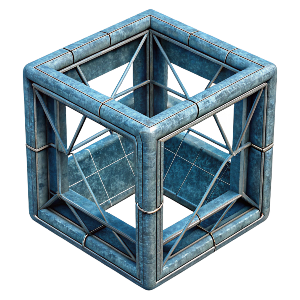 impressive artistic D Wireframe Cube Rotating View Cutout professional png