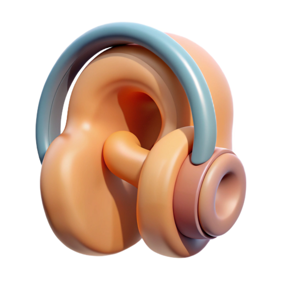 vibrant artistic Ear with Headphone Listening to Foreign Language Isolated detailed png