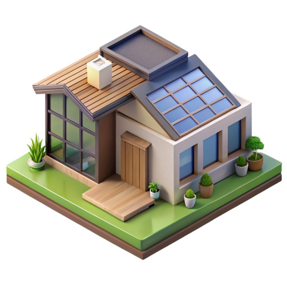 stunning vintage Eco Friendly Home Design Isometric View Isolated detailed png