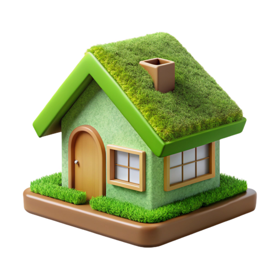 beautiful minimalist Eco House with Green Roof Cutout 4K png