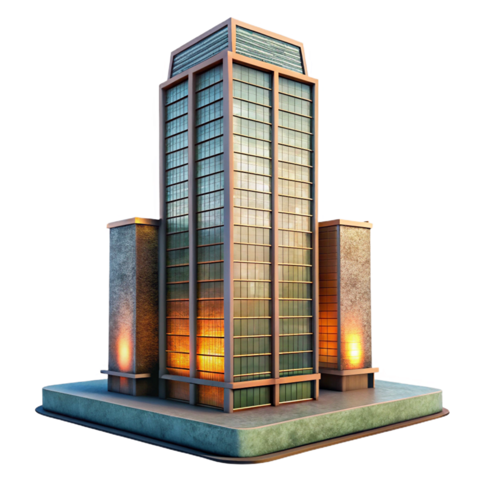 wonderful classic Eco Skyscraper Dusk Lighting Transparent Background professional png